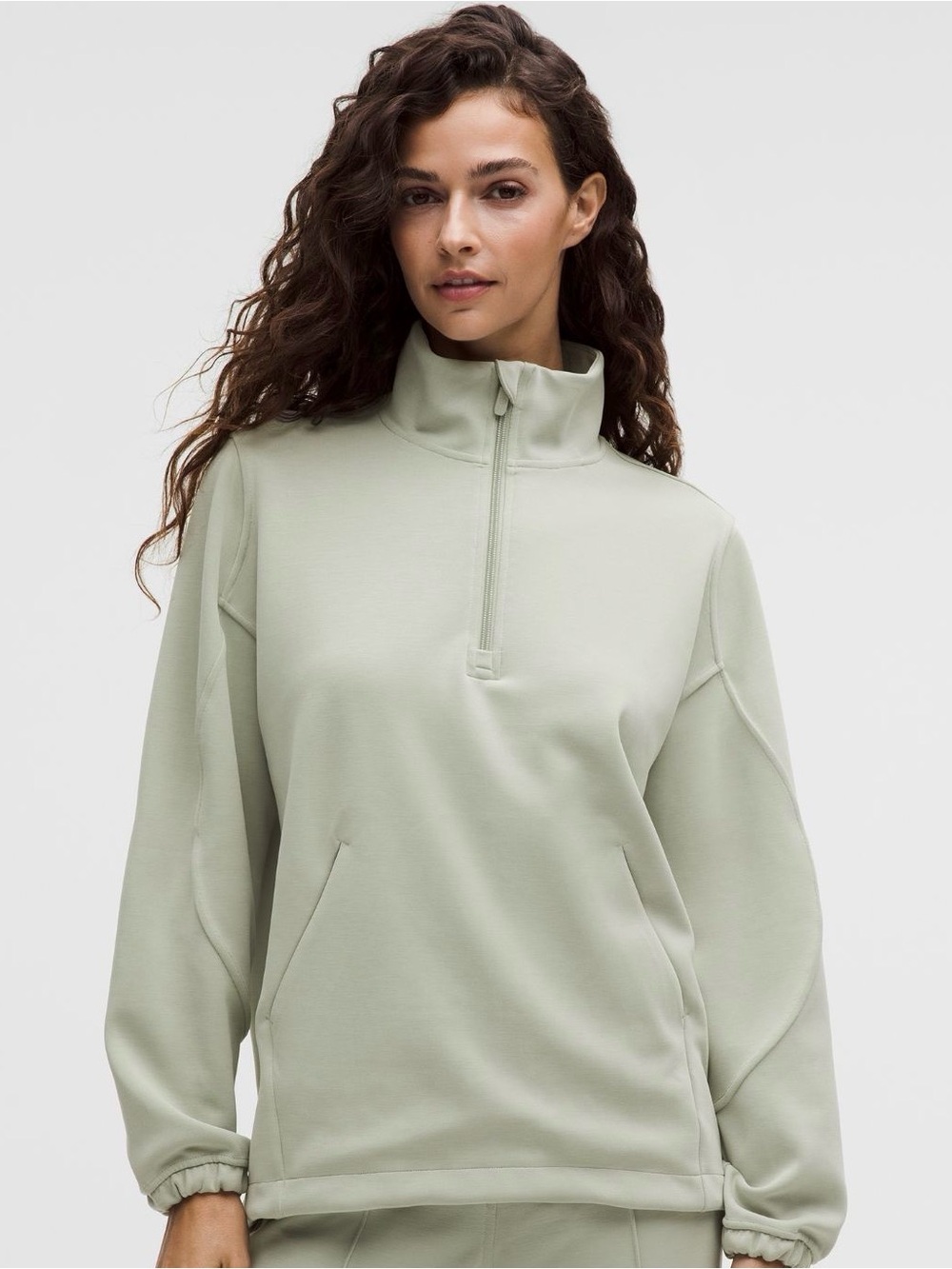 Lululemon Softstreme Long Half Zip in Fog Green